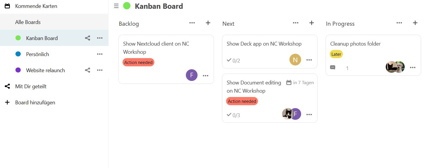 Screenshot eines Nextcloud-Kanban-Boards